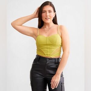 Willow & Root Rhinestone Corset Crop Top Medium Sweetheart Neck Green Bustier